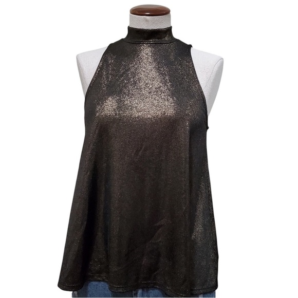 One Clothing Metallic Gold Mock Neck Swing Tank S - Picture 9 of 11